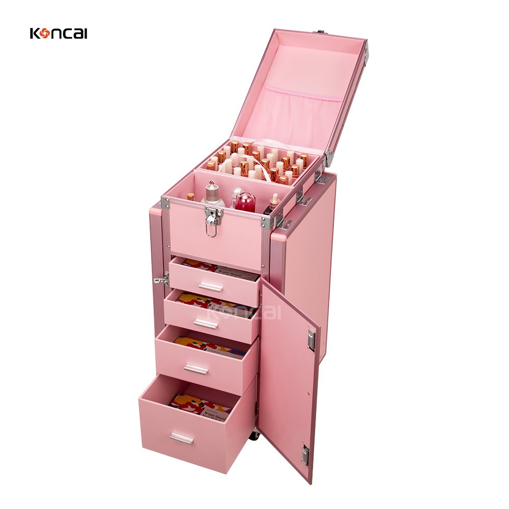 Koncai Nail Desk With Drawers Salon Equipment Rolling Cosmetic Trolley Case Makeup Station Polish Organizer Nail Manicure Table