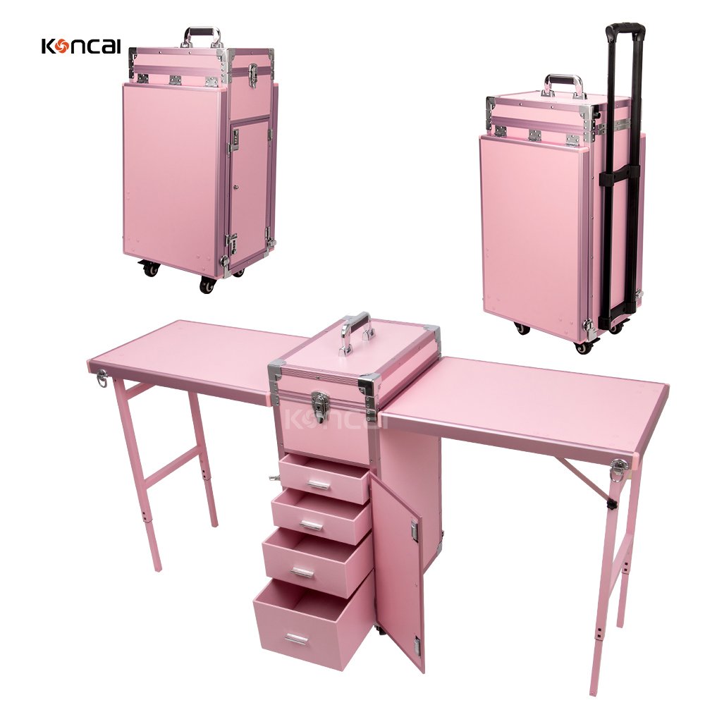 Koncai Nail Desk With Drawers Salon Equipment Rolling Cosmetic Trolley Case Makeup Station Polish Organizer Nail Manicure Table