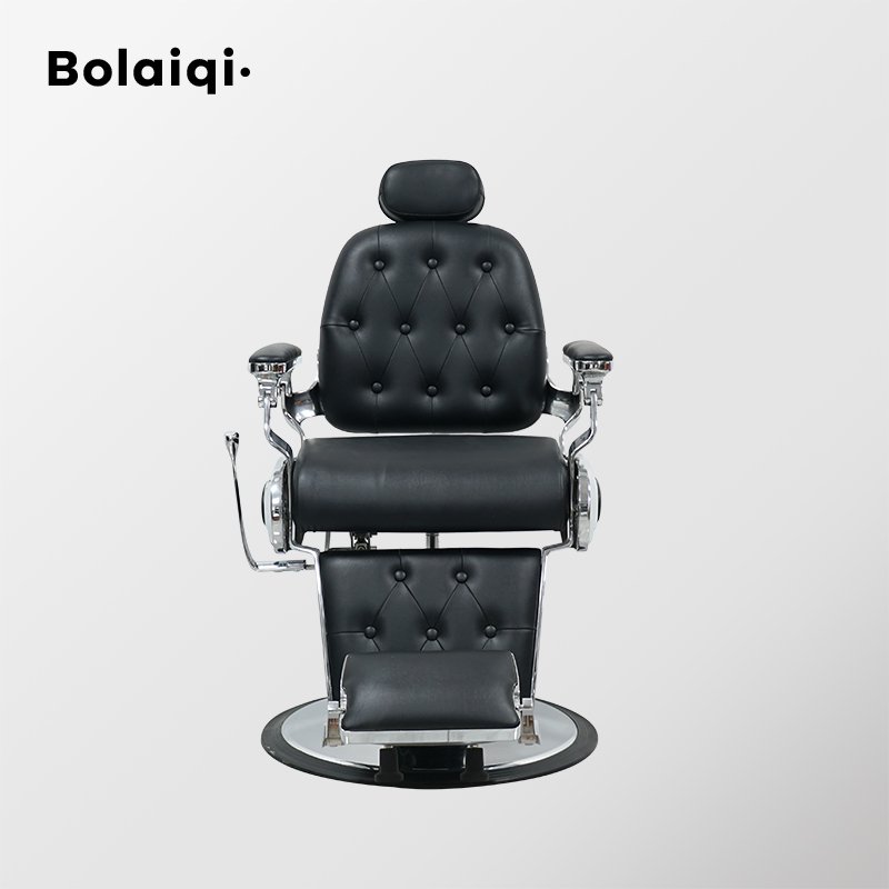 BOLAIQI High-end Hair Salon Furniture Armchair Can Rotate And Lift Stainless Steel Black Metal Barber Chair