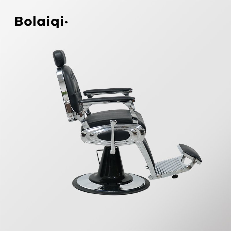 BOLAIQI High-end Hair Salon Furniture Armchair Can Rotate And Lift Stainless Steel Black Metal Barber Chair