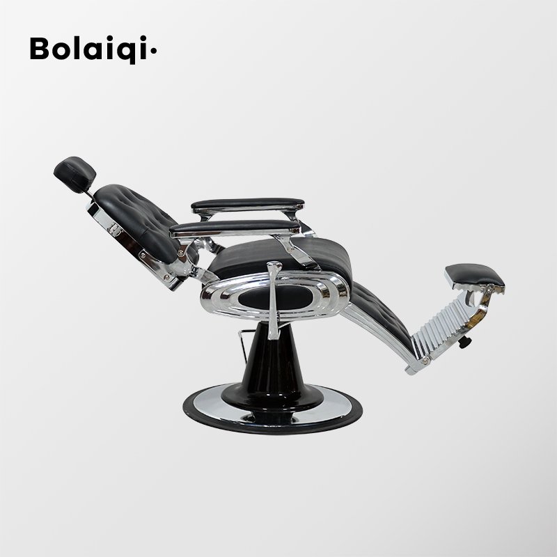 BOLAIQI High-end Hair Salon Furniture Armchair Can Rotate And Lift Stainless Steel Black Metal Barber Chair