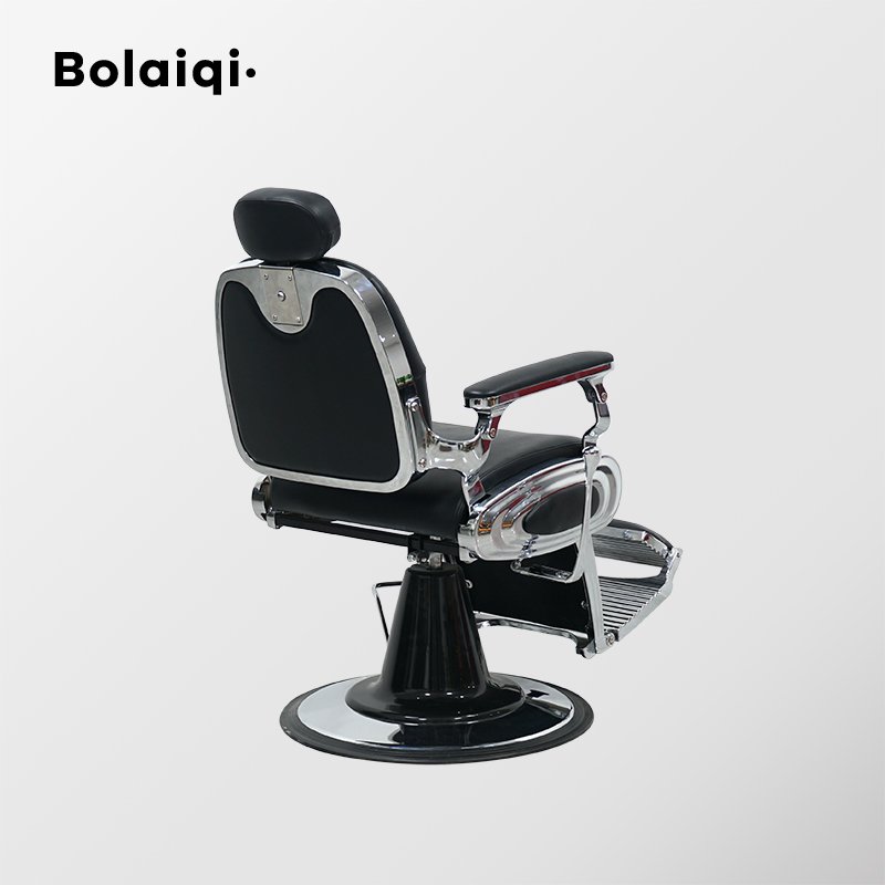 BOLAIQI High-end Hair Salon Furniture Armchair Can Rotate And Lift Stainless Steel Black Metal Barber Chair