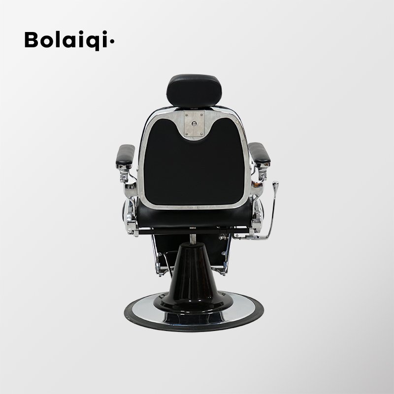 BOLAIQI High-end Hair Salon Furniture Armchair Can Rotate And Lift Stainless Steel Black Metal Barber Chair