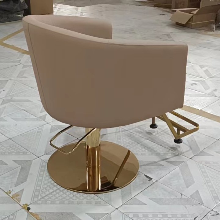 Barber Shop Salon Equipment Beige Leather Beauty Salon Furniture Simple Style Beauty Barber Chair