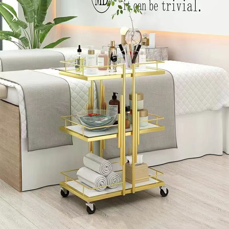 Luxury Gold Metal with wheels rolling cart for hair salon beauty tool hair salon trolley