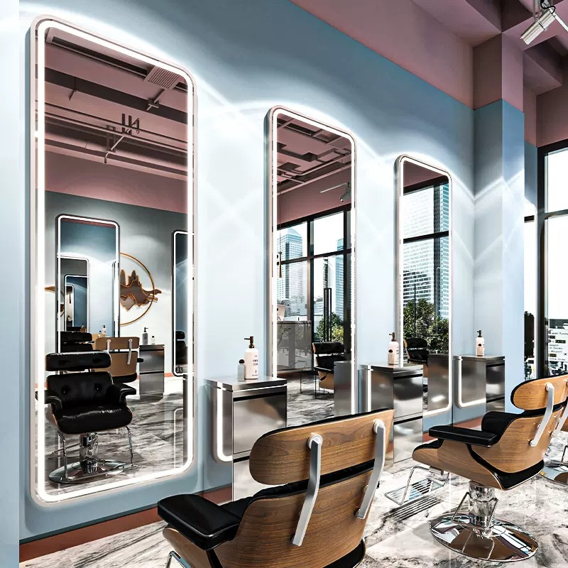 Best Selling Modern square Hairdressing Gold Silver Single Sided Wall Barber Salon Hair Salon Mirrors Station With Led Lamp