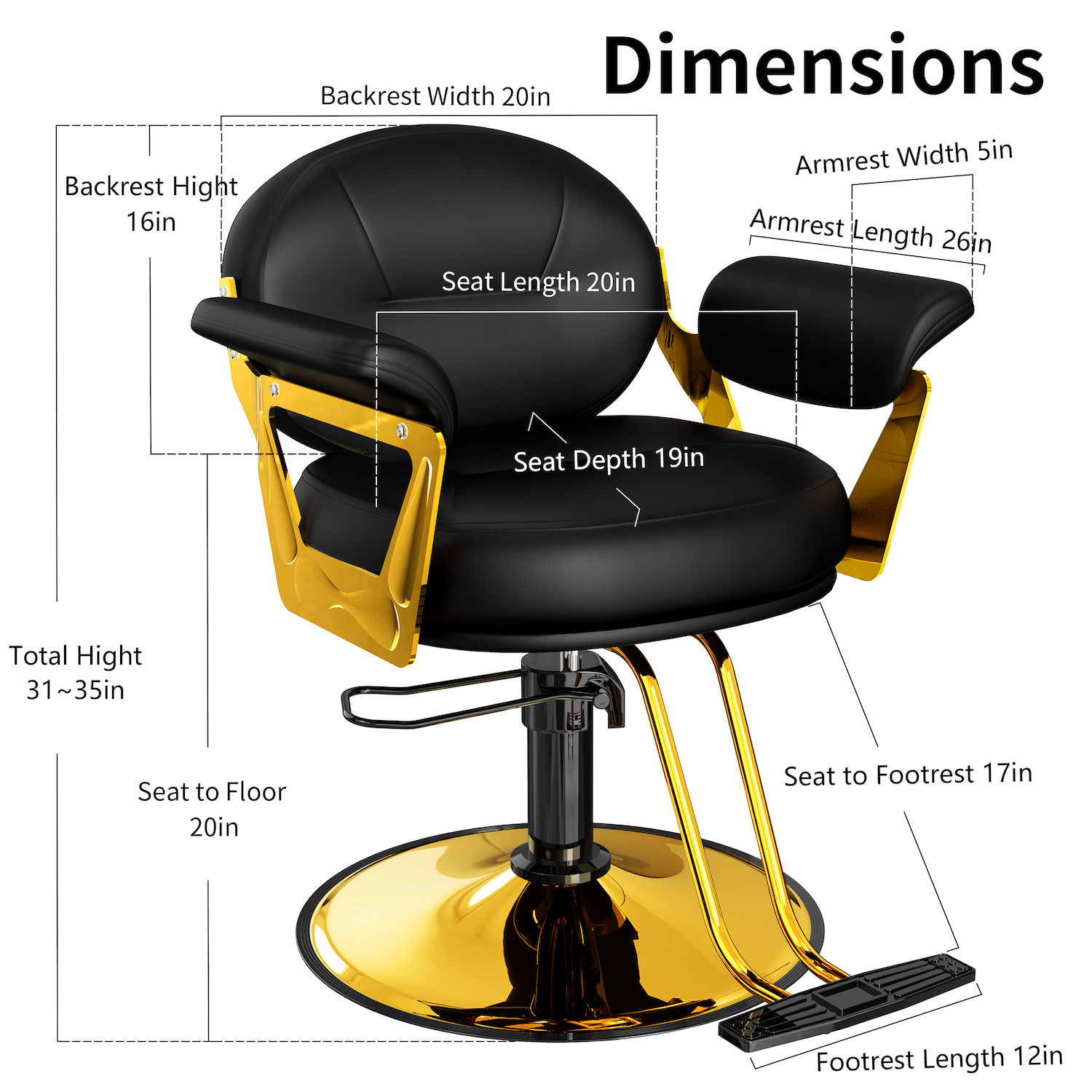 High Quality Wholesale Adjustable Height Easy-To-Clean Surface Black and Gold Beauty Barber Cheap Salon Chair