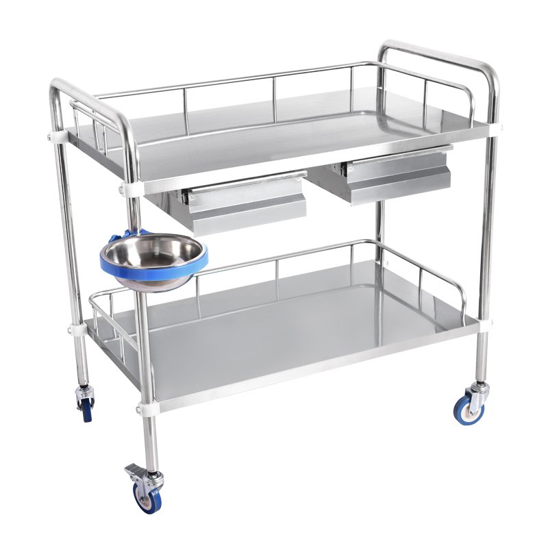 Stainless Steel Hospital Medical Cart Trolley Shelves Medical Clinical Treatment Trolley with Drawers