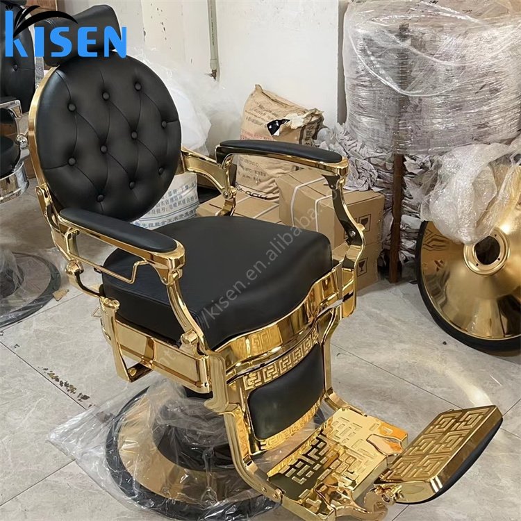 Kisen hair salon furniture factory high quality luxury vintage hair facial rose gold sliver metal black barber chair for sale