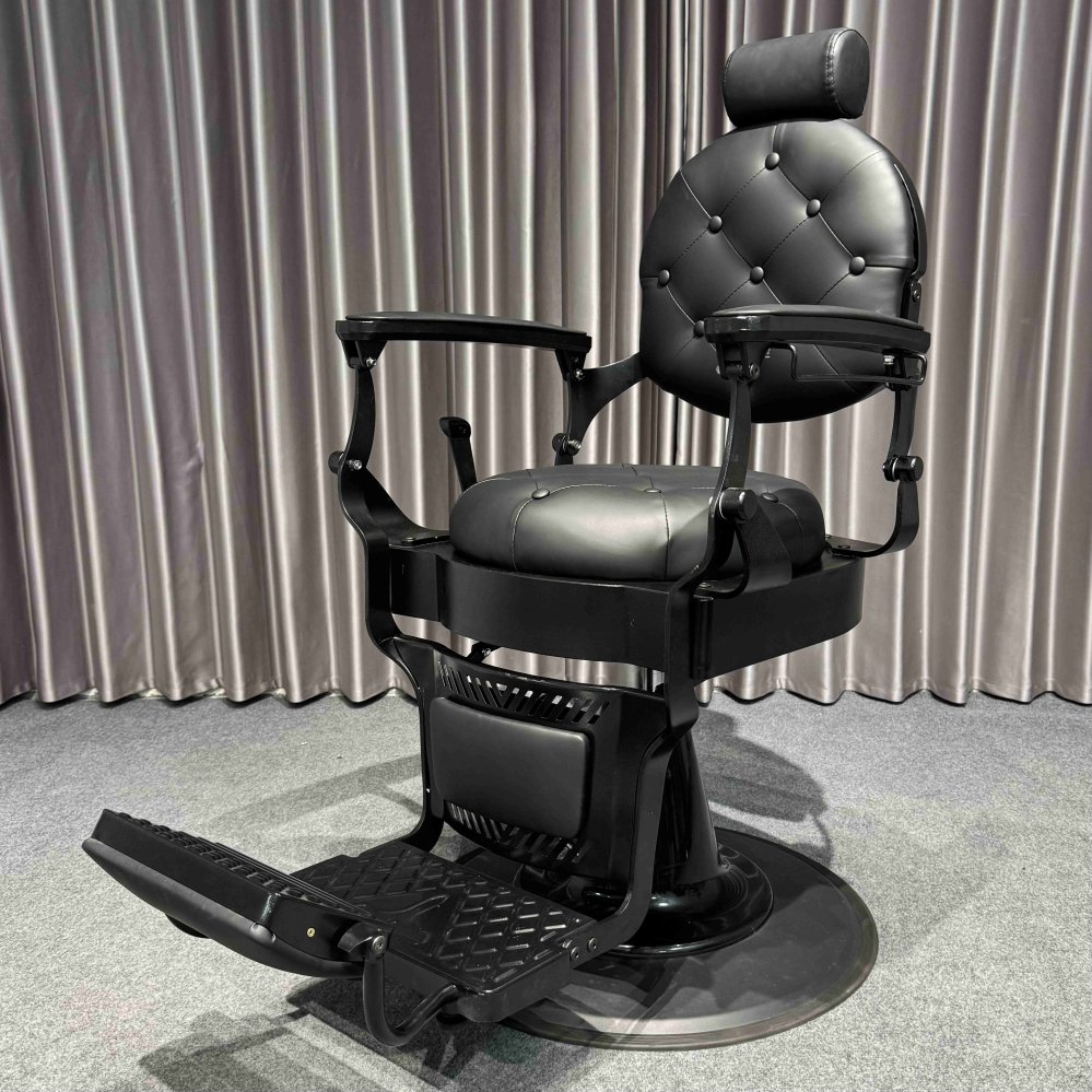 Vintage black barber chair Classic Barbershop folding barber chair Salon Barbershop adjustable footstool chair