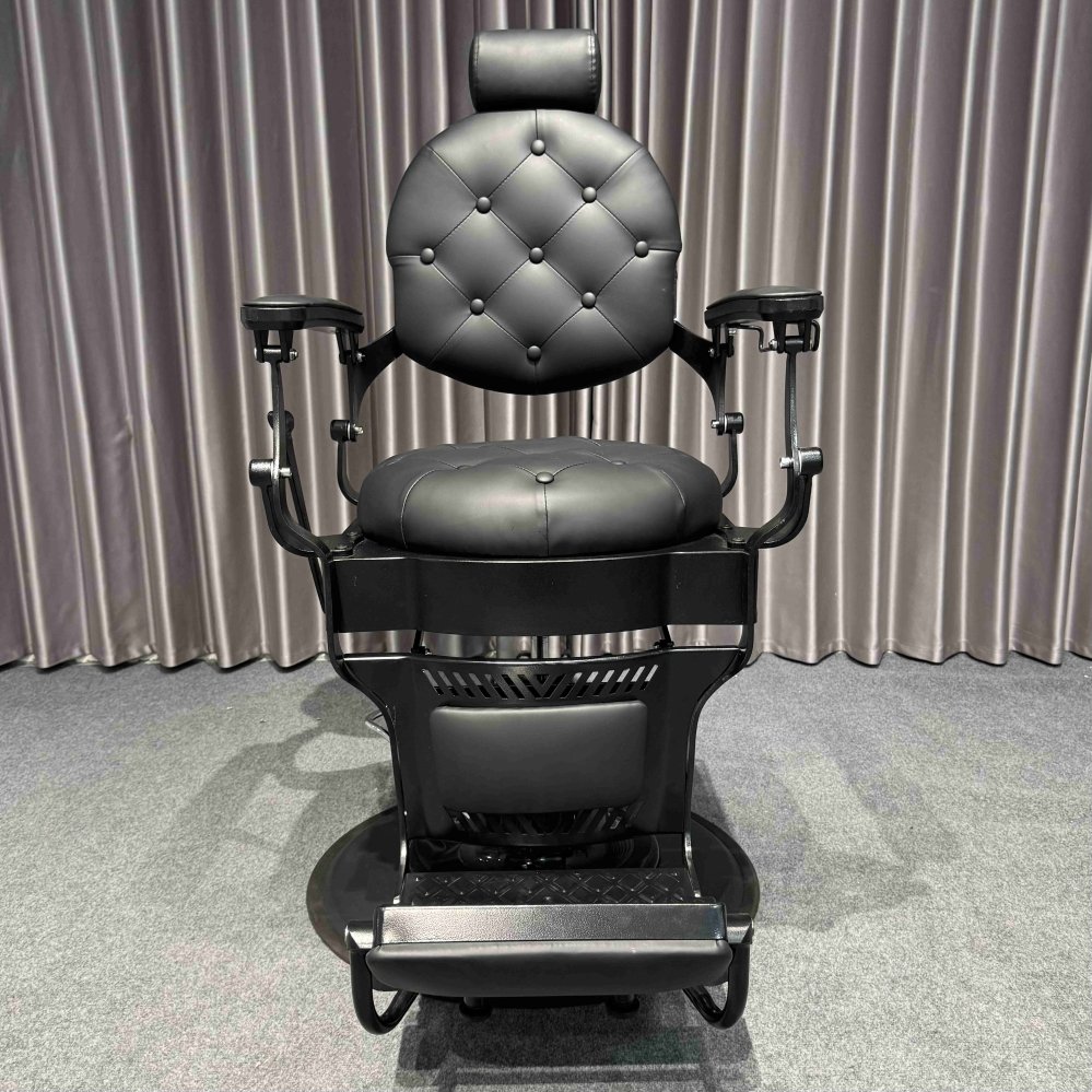 Vintage black barber chair Classic Barbershop folding barber chair Salon Barbershop adjustable footstool chair
