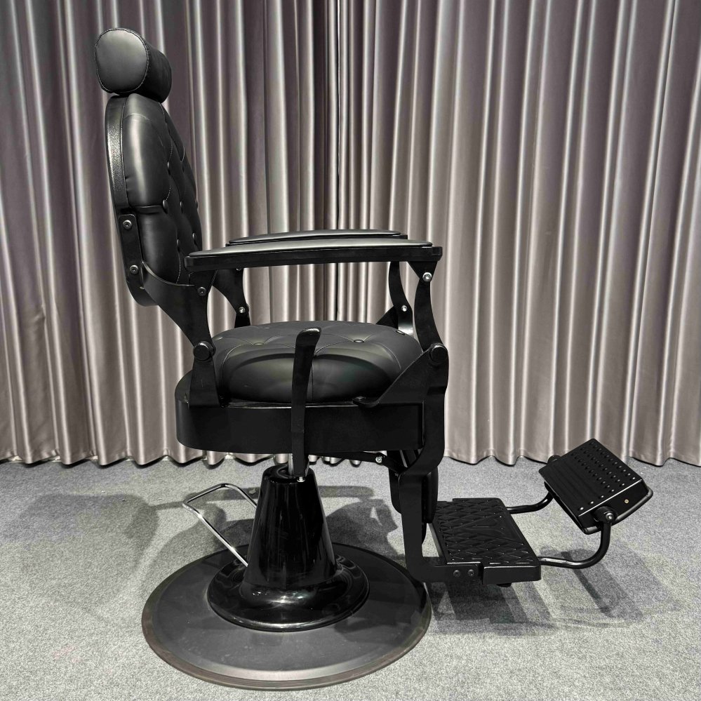 Vintage black barber chair Classic Barbershop folding barber chair Salon Barbershop adjustable footstool chair