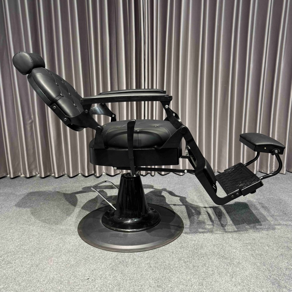 Vintage black barber chair Classic Barbershop folding barber chair Salon Barbershop adjustable footstool chair
