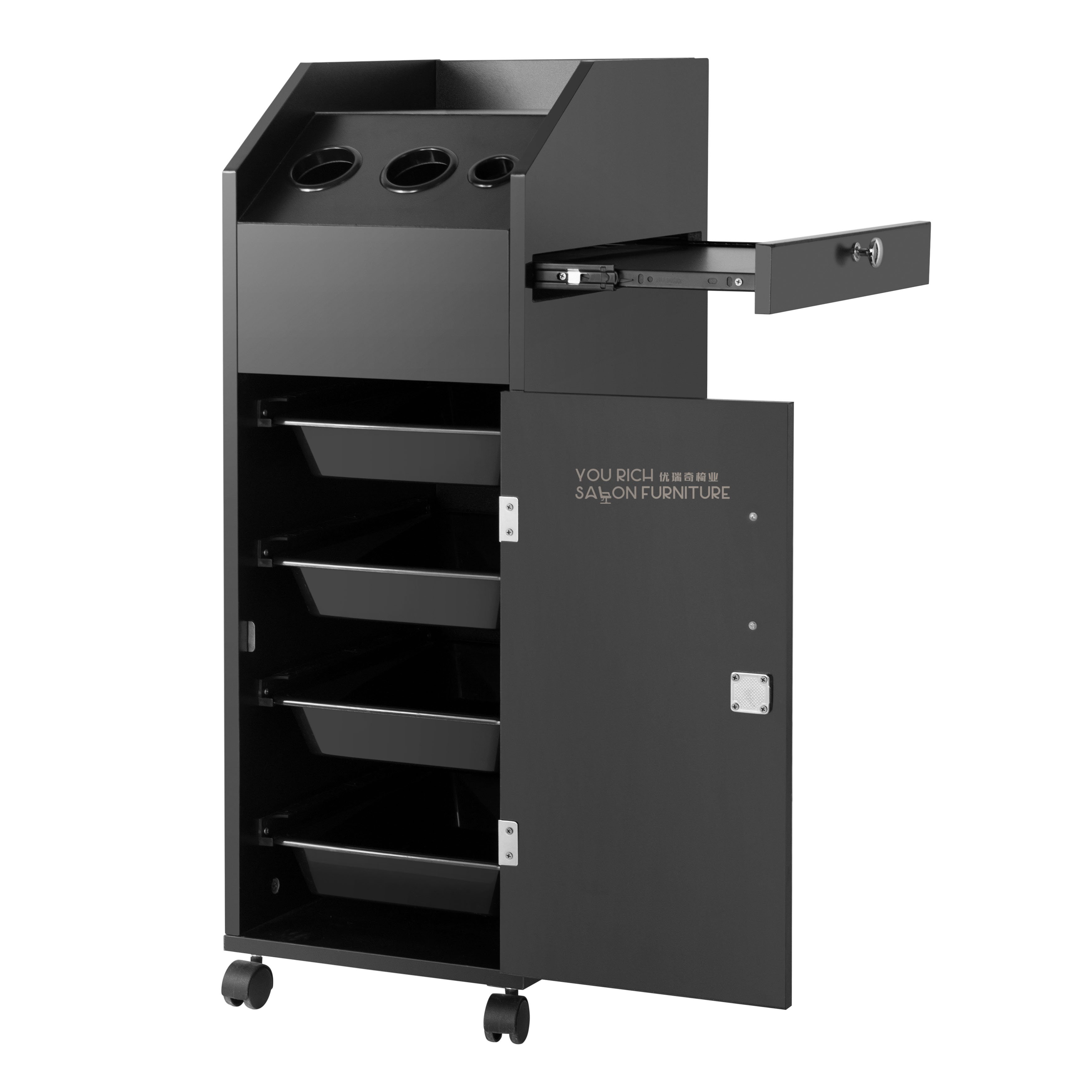 Salon SPA Beauty Hairdressing Cart Storage Torlley With 4 Drawers Rolling Wheels Lockable MDF Furniture Factory Direct Sale