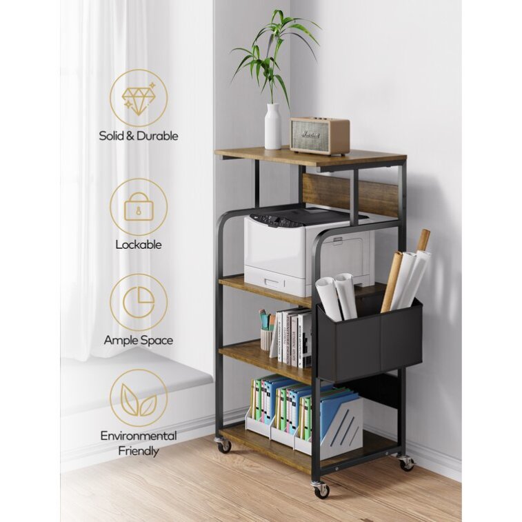 Tall Mobile Printer Cart 4 Tier Home Printer Stand With Storage Bag Lockable Rolling Wheels For Office