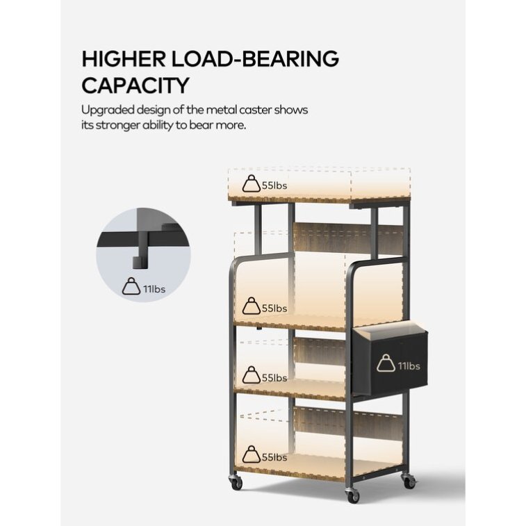 Tall Mobile Printer Cart 4 Tier Home Printer Stand With Storage Bag Lockable Rolling Wheels For Office