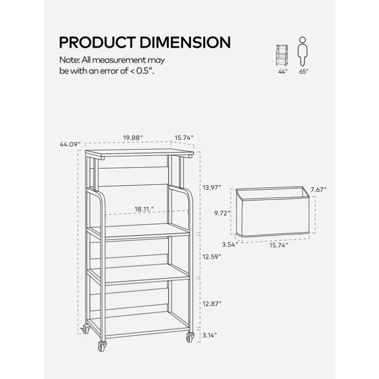 Tall Mobile Printer Cart 4 Tier Home Printer Stand With Storage Bag Lockable Rolling Wheels For Office