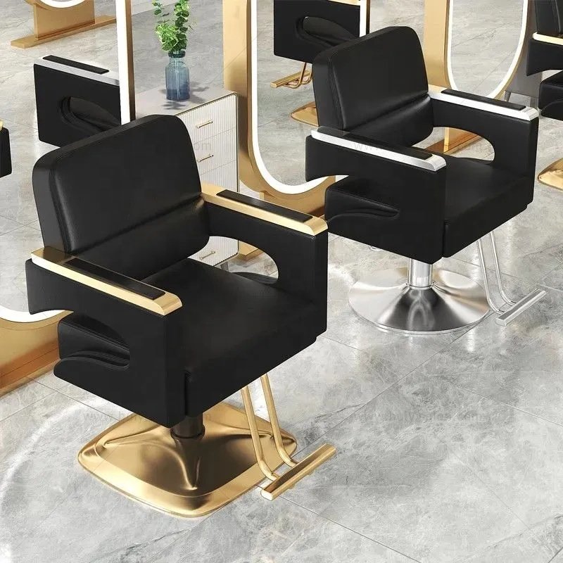 ZY-LC306 High-End Hair Salon Furniture Armchair Can Rotate And Lift Stainless Steel Black Metal Barber Chair