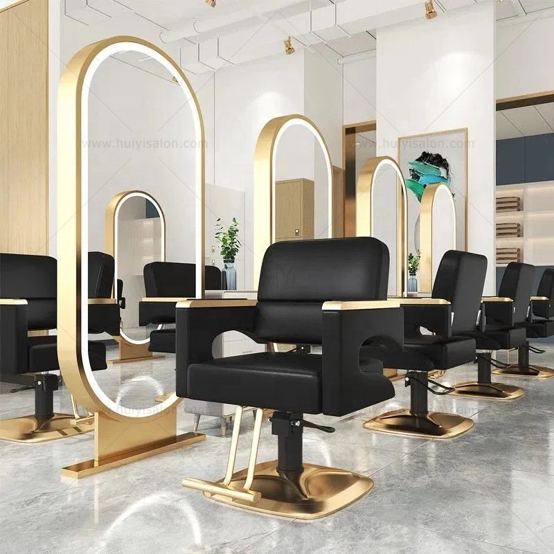 ZY-LC306 High-End Hair Salon Furniture Armchair Can Rotate And Lift Stainless Steel Black Metal Barber Chair
