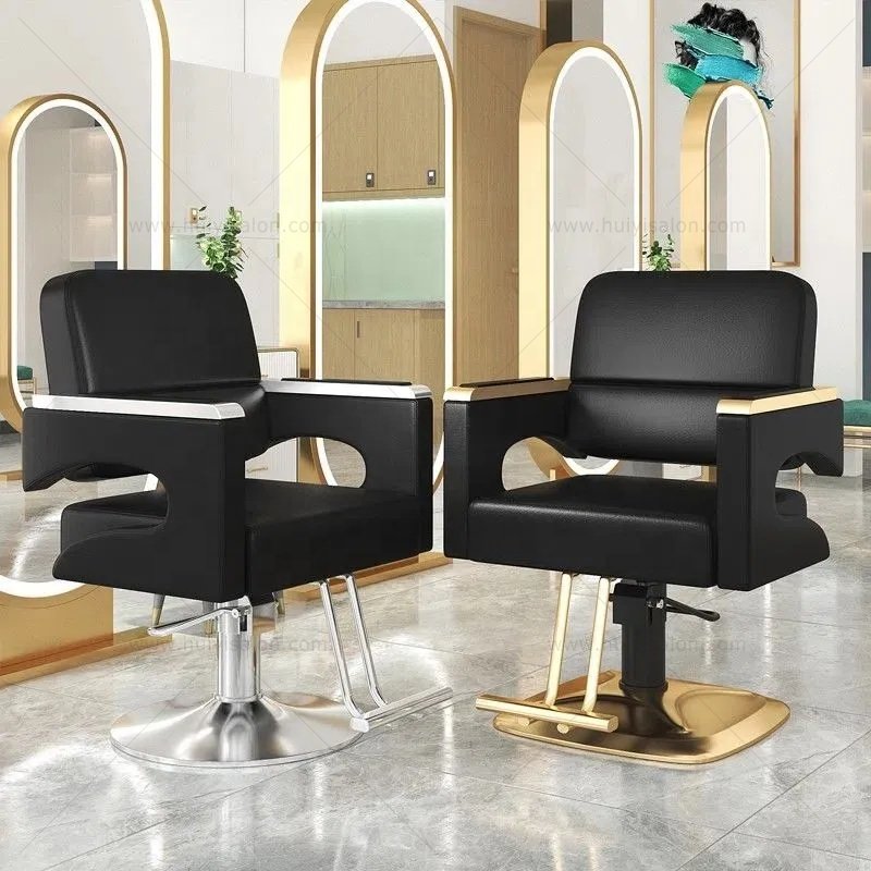 ZY-LC306 High-End Hair Salon Furniture Armchair Can Rotate And Lift Stainless Steel Black Metal Barber Chair