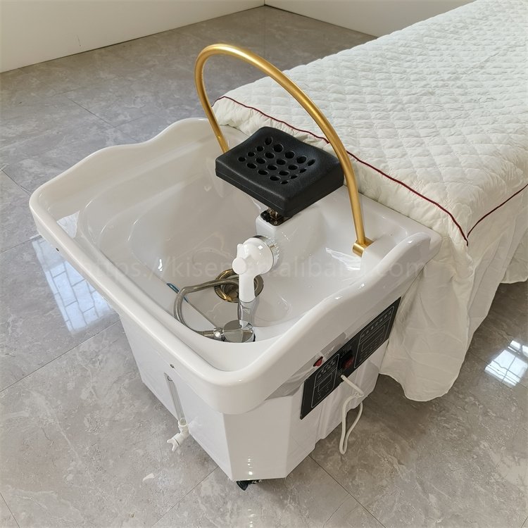 Kisen Luxury Barber Shop Salon Furniture Plastic Portable Mobile Sink Washing White Bowl Washing Basin For Beauty Salon Shampoo