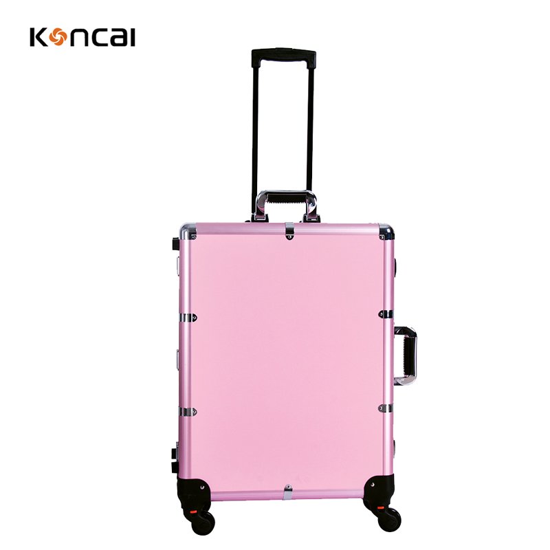 KONCAI FAMA factory Aluminum trolley rolling beauty makeup station professional cosmetic case with mirror and light
