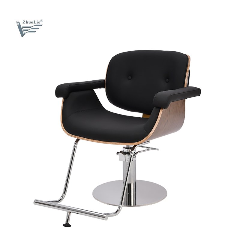 Wholesales Modern Wooden Styling Chair Hair Salon Furniture Stainless Steel Base Barber Chair