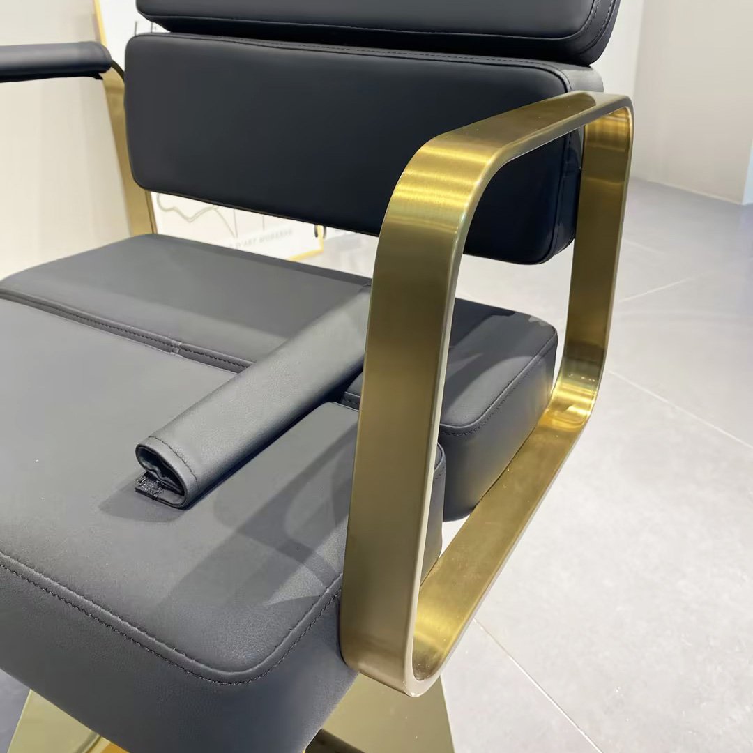Saloon Furniture Parts Gold Saloon Styling Chairs Black and Gold Recling Beauty Ladies Salon Barber Chair Hairdresser