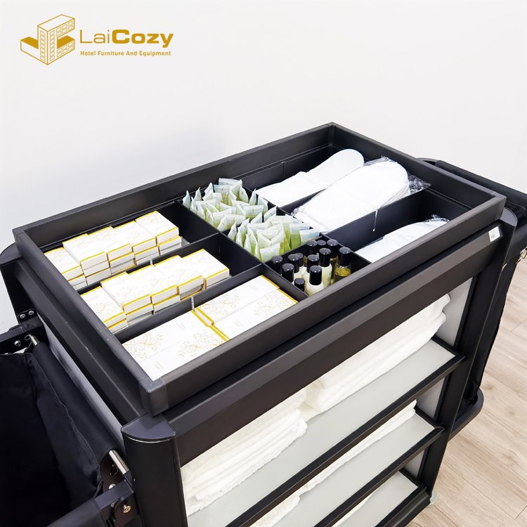 Deluxe Aluminium Lightweight Janitor Cart Cleaning Maid Cart Hotel Cleaning Equipment Housekeeping Trolley Cart