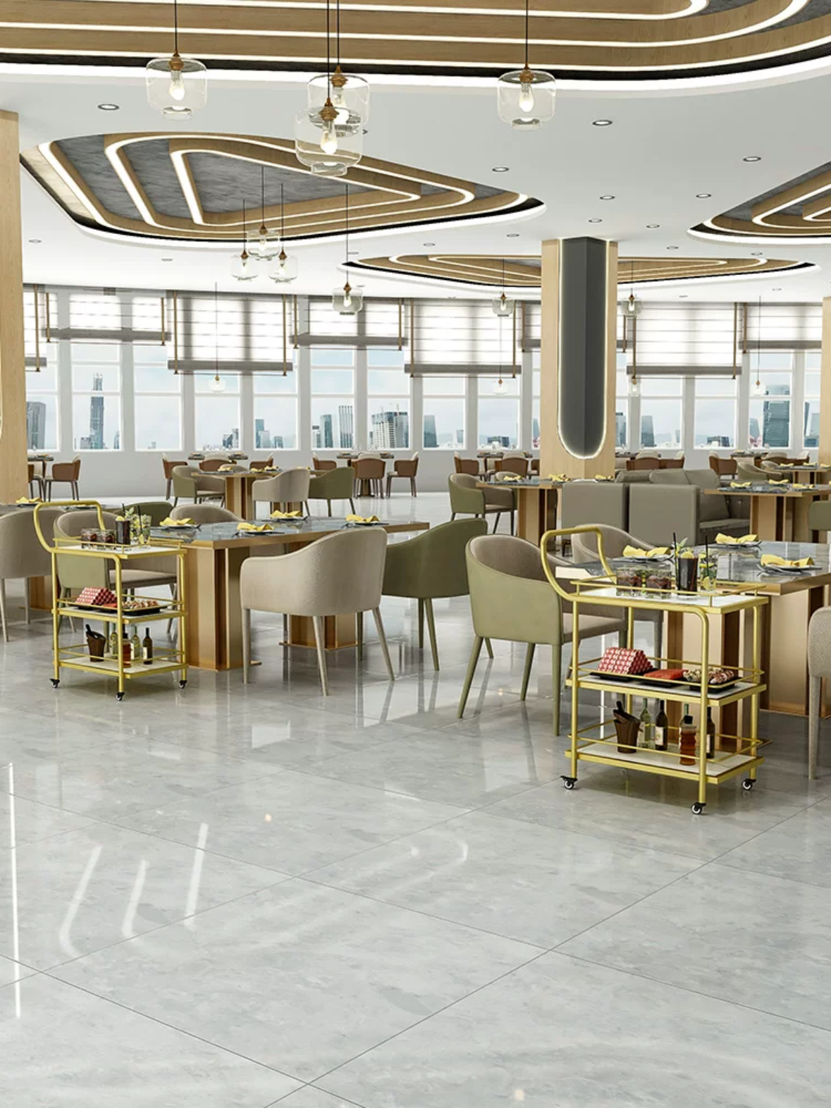 Hot Style Hotel Restaurant Cart Gold Metal Cart Three Layer Lightweight Luxury Gold Dining Trolley With Armrests