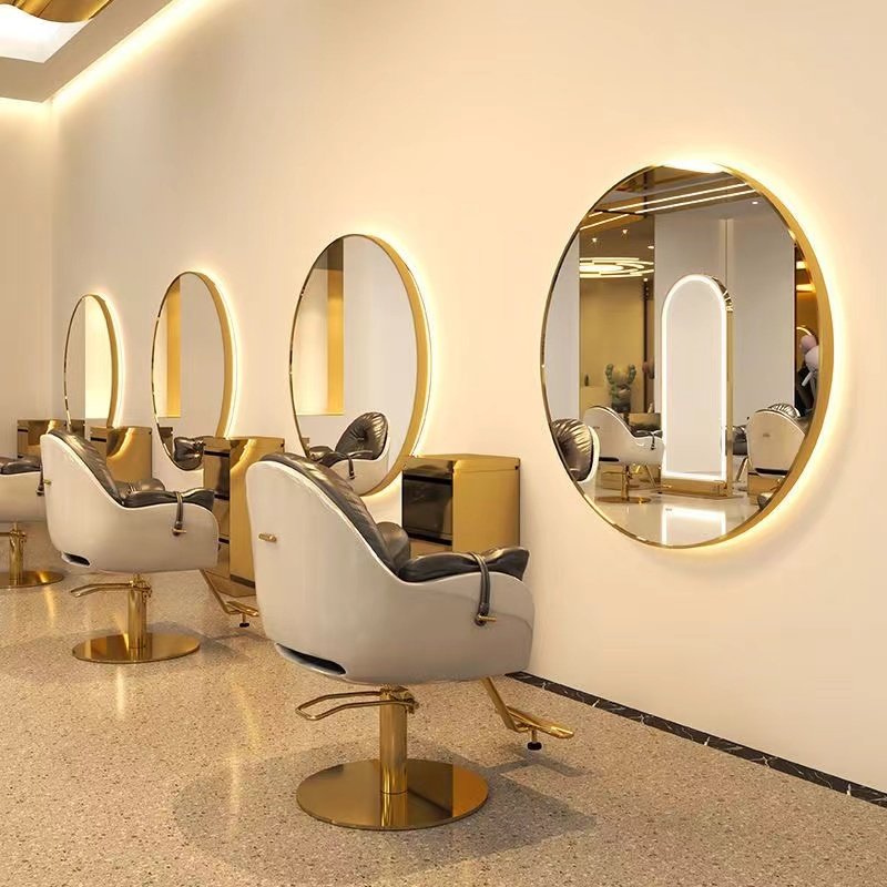 MY Hot Selling Salon Furniture Barbershop Circular Mirror With Led Lights Hairdressing Mirror