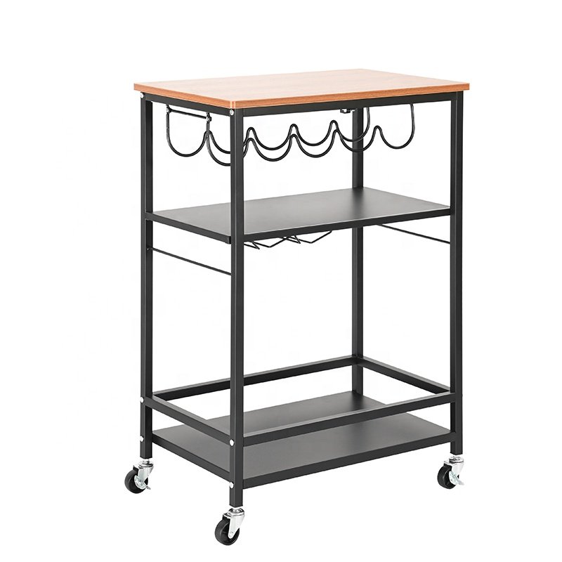 Multi-Function 3 Tier Mobile Bar Storage Trolley Metal Home Serving Cart Kitchen Hotel Coffee Salon Cart