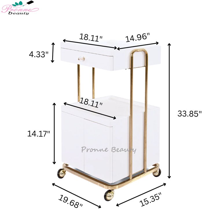 Beauty tools collecting salon trolley rolling multi-function gold frame beauty trolleys cart with double storage