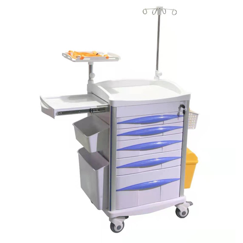 High Quality Cheap Mobile Abs Drugs Hospital Medical Crash Cart Plastic Emergency Medicine Trolley For Clinic