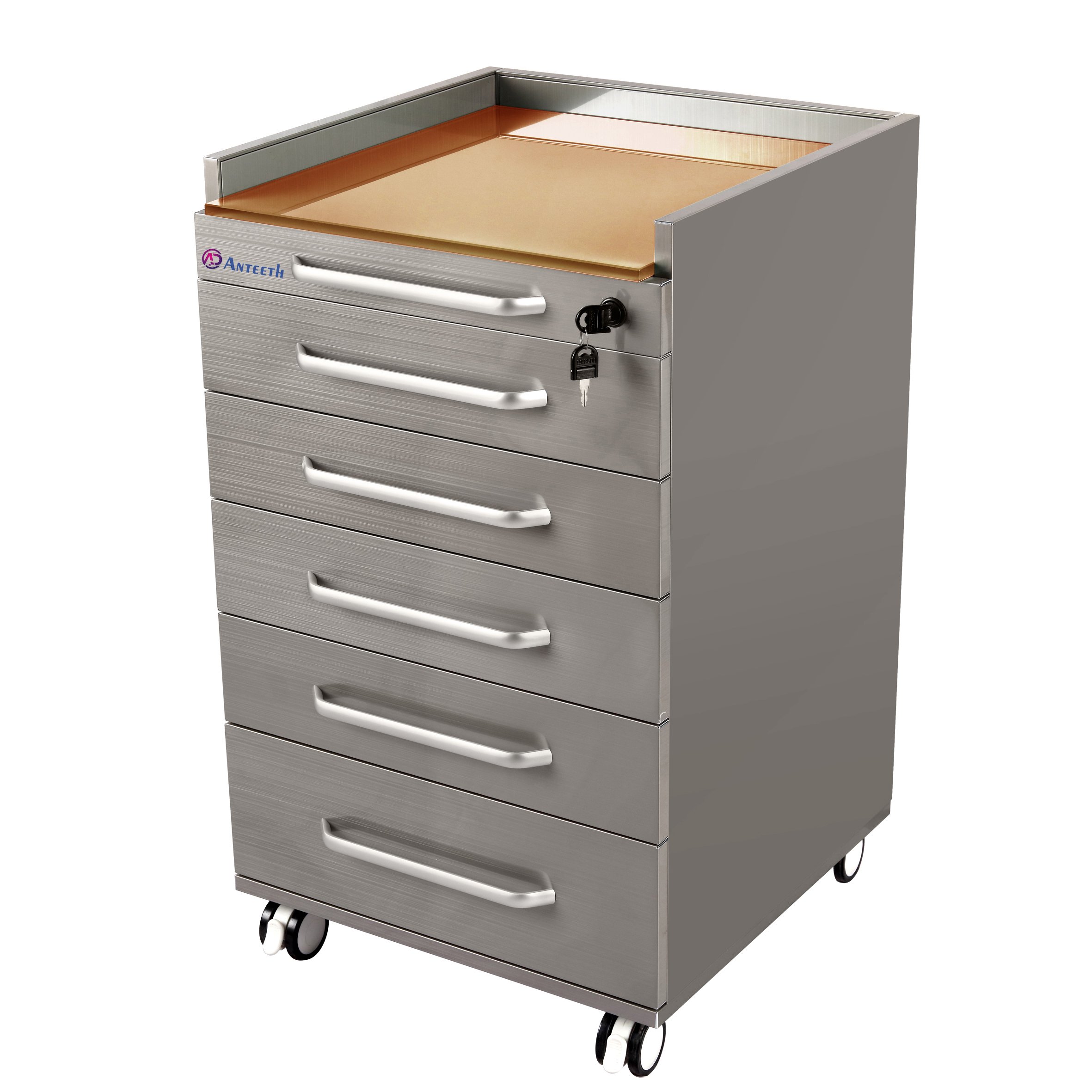 Medical Standard Cabinet Durable Stainless Steel Body Tempered Glass 5 Drawers Trolley Mobile Dental Cabinet