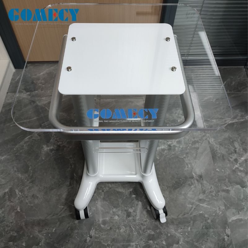 360 Degree Rotatory Wheels Acrylic Panel Trolley Cart Stable Cart Spa Trolley Table Alum Alloy Frame Beauty Machine Display Use