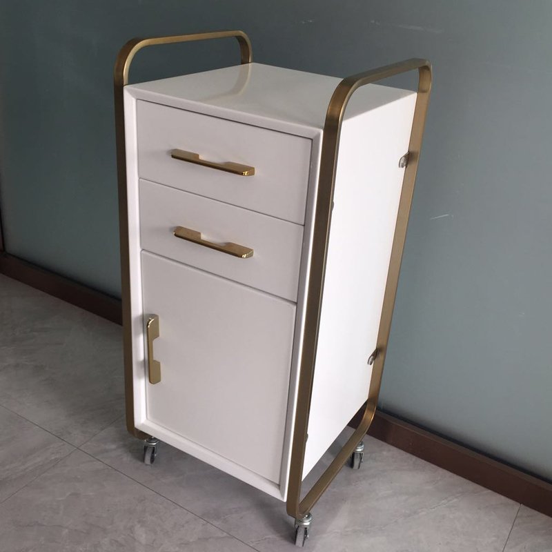 Best Quality Salon Beauty Trolley White MDF And Gold Metal Style Salon Furniture Hand Carts Trolleys For Sale