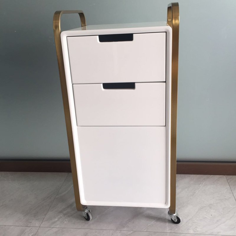 Best Quality Salon Beauty Trolley White MDF And Gold Metal Style Salon Furniture Hand Carts Trolleys For Sale