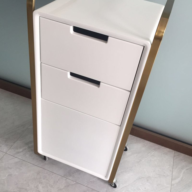 Best Quality Salon Beauty Trolley White MDF And Gold Metal Style Salon Furniture Hand Carts Trolleys For Sale