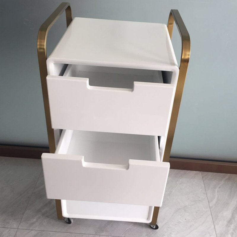 Best Quality Salon Beauty Trolley White MDF And Gold Metal Style Salon Furniture Hand Carts Trolleys For Sale