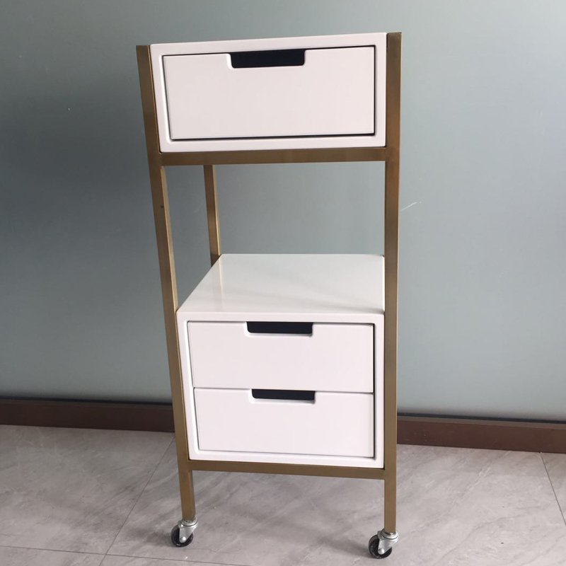 Best Quality Salon Beauty Trolley White MDF And Gold Metal Style Salon Furniture Hand Carts Trolleys For Sale