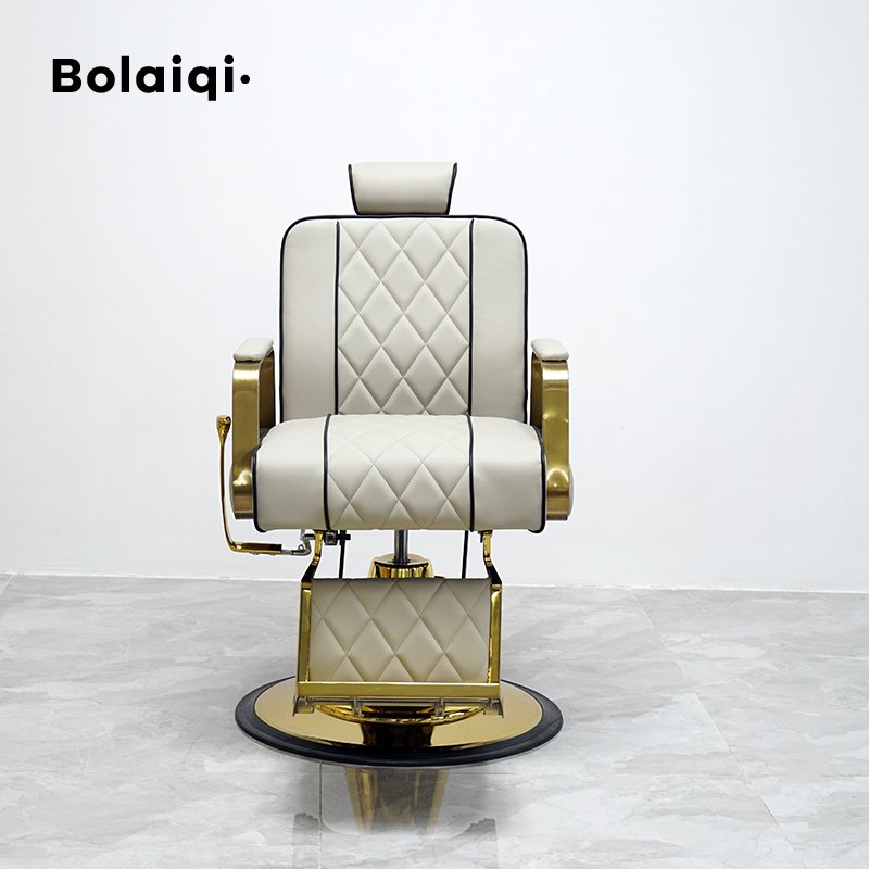 BOLAIQI luxury hair salon furniture reclining styling cutting chair gold and beige chair gold barber chair