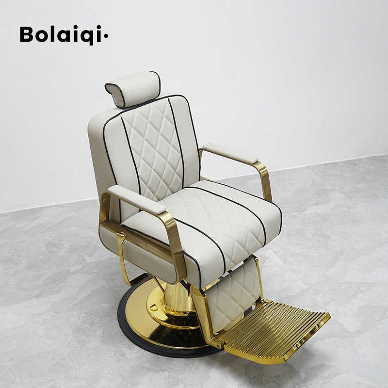 BOLAIQI luxury hair salon furniture reclining styling cutting chair gold and beige chair gold barber chair