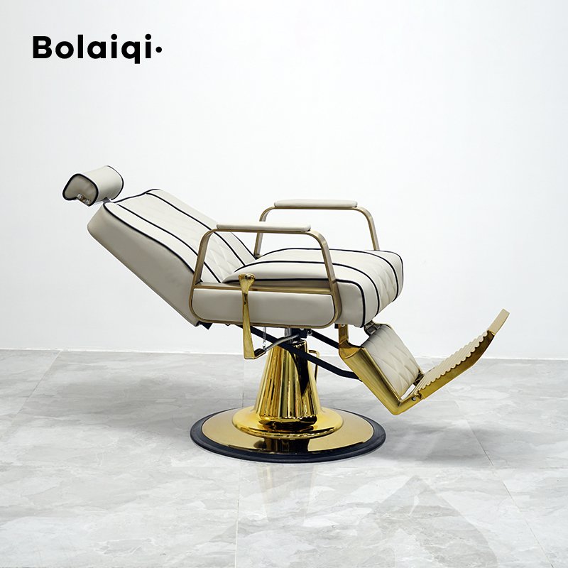 BOLAIQI luxury hair salon furniture reclining styling cutting chair gold and beige chair gold barber chair