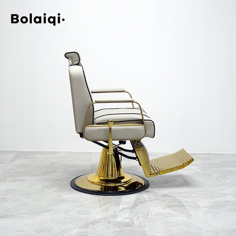 BOLAIQI luxury hair salon furniture reclining styling cutting chair gold and beige chair gold barber chair