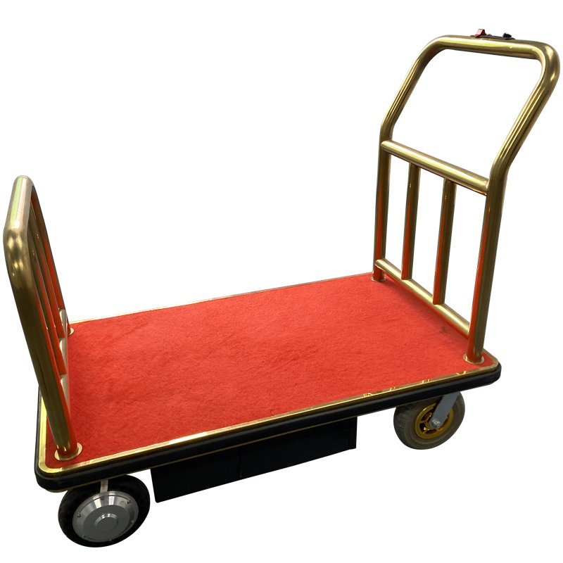 Custom 4-Wheel Luxury Hotel Trolley Cart Durable Steel Construction Modern Metal Luggage Trolley Dining Room Mall Hospital Use