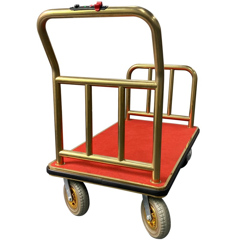Custom 4-Wheel Luxury Hotel Trolley Cart Durable Steel Construction Modern Metal Luggage Trolley Dining Room Mall Hospital Use