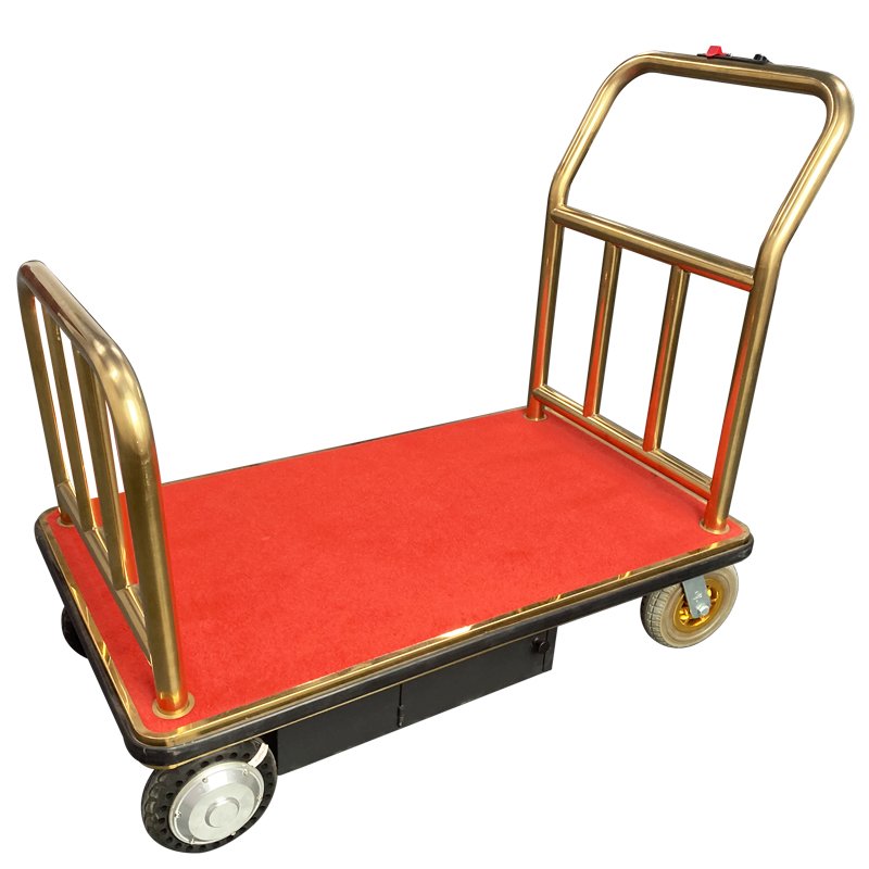 Custom 4-Wheel Luxury Hotel Trolley Cart Durable Steel Construction Modern Metal Luggage Trolley Dining Room Mall Hospital Use