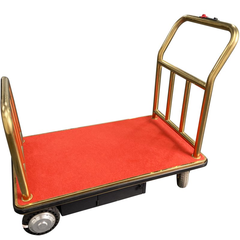Custom 4-Wheel Luxury Hotel Trolley Cart Durable Steel Construction Modern Metal Luggage Trolley Dining Room Mall Hospital Use