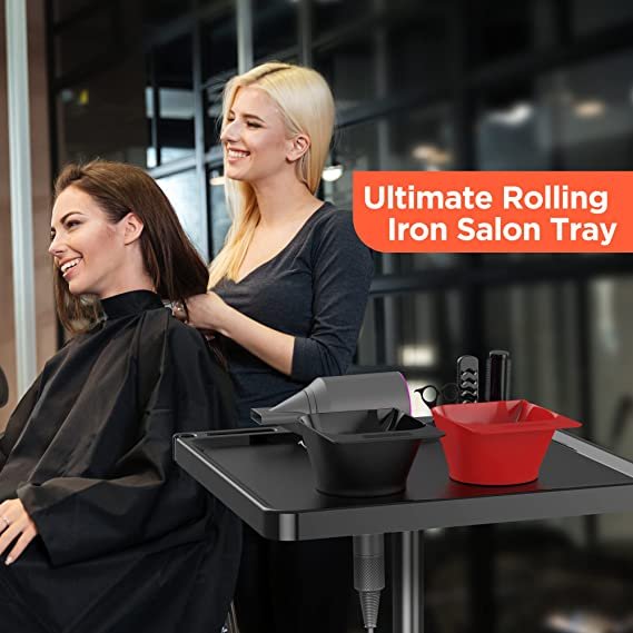 High-quality metal holder rolling beauty spa tray car hair salon trolley Salon Tray on Wheels Hair Stylist Tools Instrument Tray